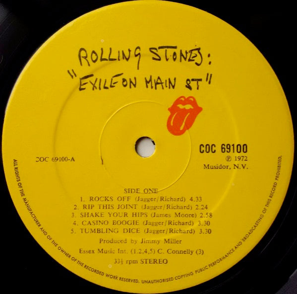 Image of Label Cover of 4624074E: 2xLP - THE ROLLING STONES, Exile On Main St (Rolling Stones; COC69100, UK 1972, Gatefold Centre Loading, TM Next To Stones Logo On Bottom Right Of Rear Sleeve, 2 Inners, 12 Postcards Intact)   VG+/VG