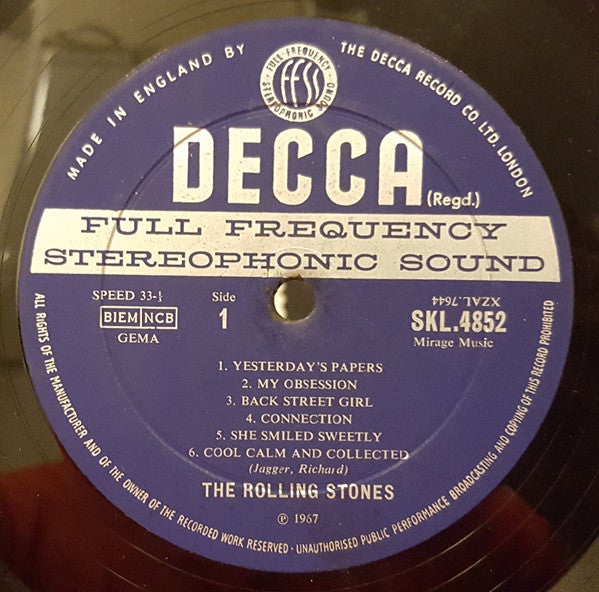Image of Label Cover of LP - VG/VG - THE ROLLING STONES, Between The Buttons (Decca Blue Unboxed; SKL4852, UK 1967, Laminated Sleeve, Stereo, Mirage Music on Right of Label), ,  - 1726243E