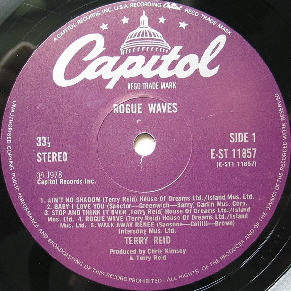 Image of Label Cover of LP - VG/G+ - TERRY REID, Rogue Waves (Capitol Purple Labels; EST11857, UK 1978), Mottled marks, Wear to sleeve edges,  - 3616297C