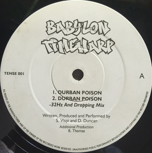 Image of Front Cover of 3844073S: 12" - BABYLON TIMEWARP, Durban Poison (Subliminal; TENSE 001, UK 1992) rub marks both sides. spindle marks on label. plays well. strong g+  /G