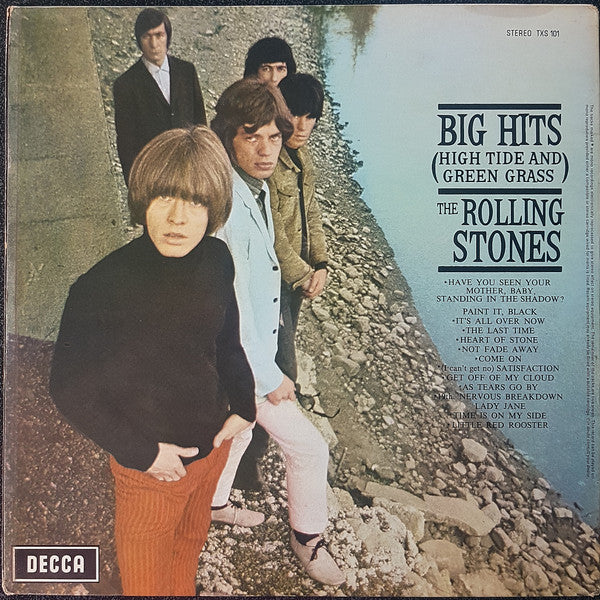 Image of Back Cover of LP - VG+/VG - THE ROLLING STONES, Big Hits (High Tide & Green Grass) (Decca Green Boxed; TXS101, UK 1970s, Laminated Gatefold Sleeve, Foldout Insert), ,  - 1526149E