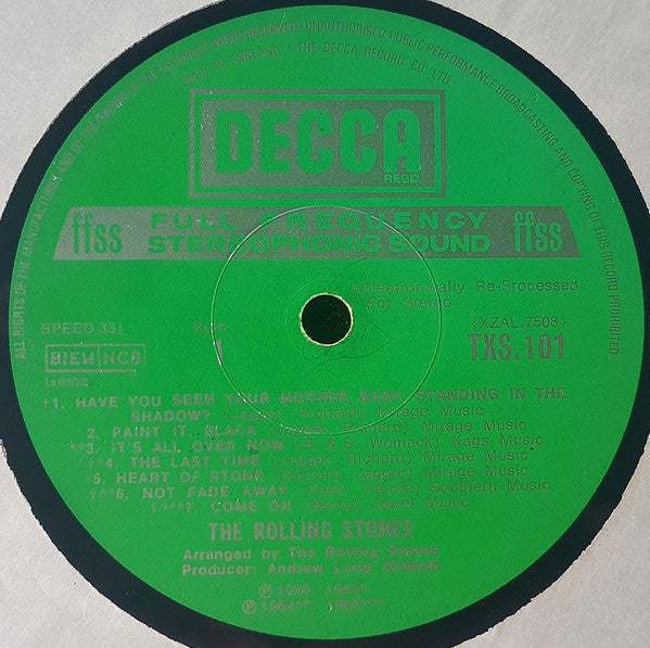 Image of Label Cover of LP - VG+/VG - THE ROLLING STONES, Big Hits (High Tide & Green Grass) (Decca Green Boxed; TXS101, UK 1970s, Laminated Gatefold Sleeve, Foldout Insert), ,  - 1526149E