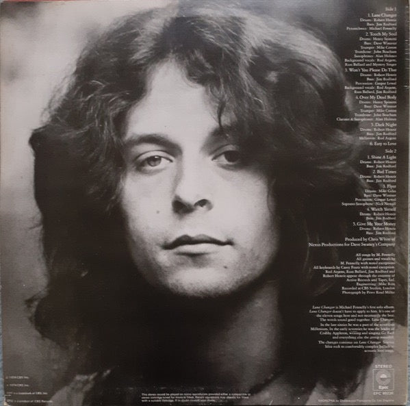 Image of Back Cover of LP - VG/G - MICHAEL FENNELLY, Lane Changer (Epic Yellow Labels; EPC 80230, UK 1974), Light marks only, Small patch of sticker damage,  - 3916076C