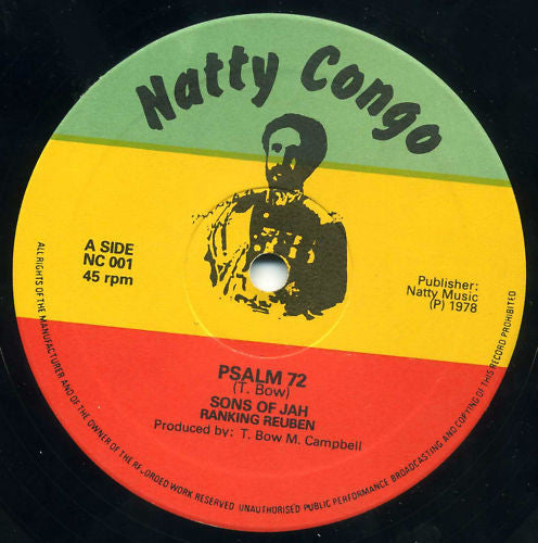 Image of Label Cover of 12" - VG/VG - SONS OF JAH / RANKING REUBEN, Psalm 72 / Save The Children / Modern Day Slavery (Natty Congo; NC 001, UK 1978, Company Sleeve), ,  - 1226198E
