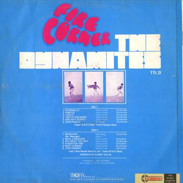 Image of Back Cover of 3614124C: LP - THE DYNAMITES, Fire Corner (Clan Disc / Trojan Records; TTL 21, UK 1969, Laminated Front Sleeve) Strong VG, Light marks only. Old Price Sticker On Front Sleeve.  VG+/VG