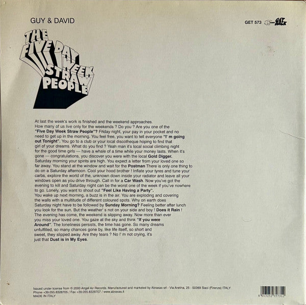 Image of Back Cover of 2xLP - VG+/VG - FIVE DAY WEEK STRAW PEOPLE, Five Day Week Straw People (Get Back; GET573, Italy 2000 Reissue, Gatefold, 180g vinyl), ,  - 3926318E