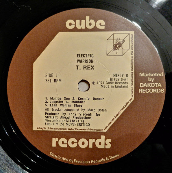 Image of Label Cover of LP - G+/VG+ - T. REX, Electric Warrior (Cube; HIFLY6, UK 1979 Reissue), ,  - 2526122E