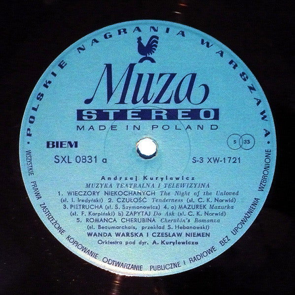 Image of Label Cover of LP - VG/VG - KURYLEWICZ / WARSKA / NIEMEN, Muzyka Teatralna I Telewizyna (Polskie Nagrania Muza; SXL 0831, Poland 1971), Edge and Ring Wear,  - 3826089E