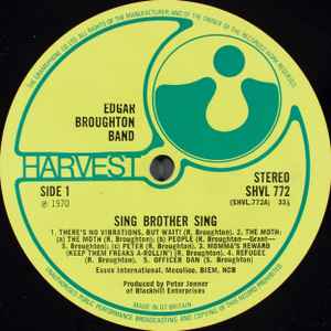 Image of Label Cover of LP - VG+/EX - THE EDGAR BROUGHTON BAND, Sing Brother Sing (Harvest Green, Gramophone Co On Rim, No EMI Box, ; SHVL772, UK 1970, Gatefold, Insert, First Pressing, A3/B3 Run Outs), Nice Copy,  - 2826208E