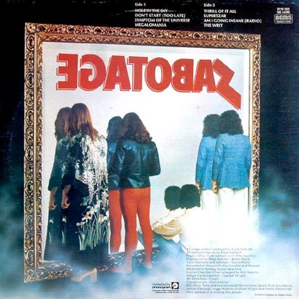 Image of Back Cover of 4924270E: LP - BLACK SABBATH, Sabotage (NEMS Records & Tapes; 9119 001, UK 1975, Textured Sleeve, "Records & Tapes" On Labels.) Edge and Ring Wear, Scuffs And Stains On Front Sleeve  G+/G+