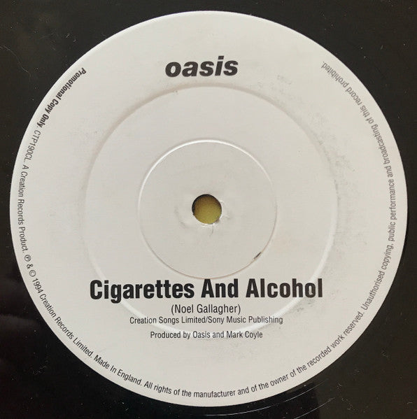Image of Back Cover of 12" - EX/EX - OASIS, Cigarettes & Alcohol (Creation; CTP190CL, UK 1994, 1 Track Promo, Black Sleeve, One Sided), ,  - 1826222E