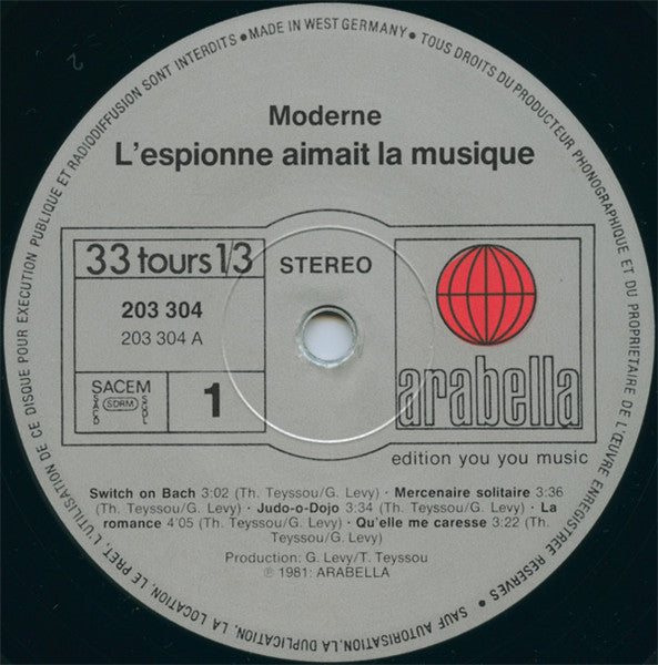 Image of Back Cover of LP - VG/VG+ - MODERNE, L'Espionne Aimait La Musique (Arabella; 203 304, France 1981, Picture Sleeve), Minor edge wear.,  - 0826142E