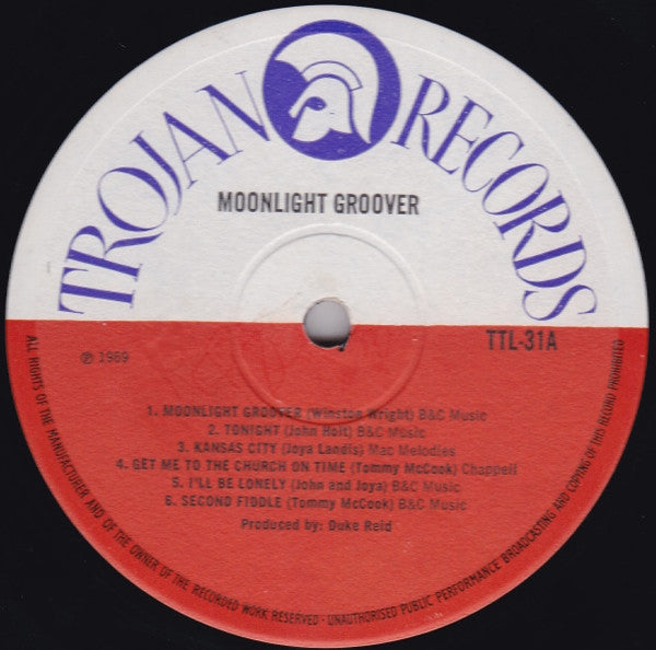 Image of Label Cover of LP - VG/VG - VARIOUS ARTISTS, Moonlight Groover (Trojan Records; TTL 31, UK 1970, Laminated Front Sleeve), Slight crease on sleeve corner,  - 3526213E