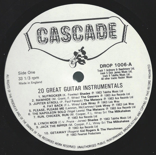 Image of Label Cover of LP - VG/VG - VARIOUS, 20 Great Guitar Instrumentals (Cascade; DROP1006, UK 1985, MPO Pressing), ,  - 4725272E