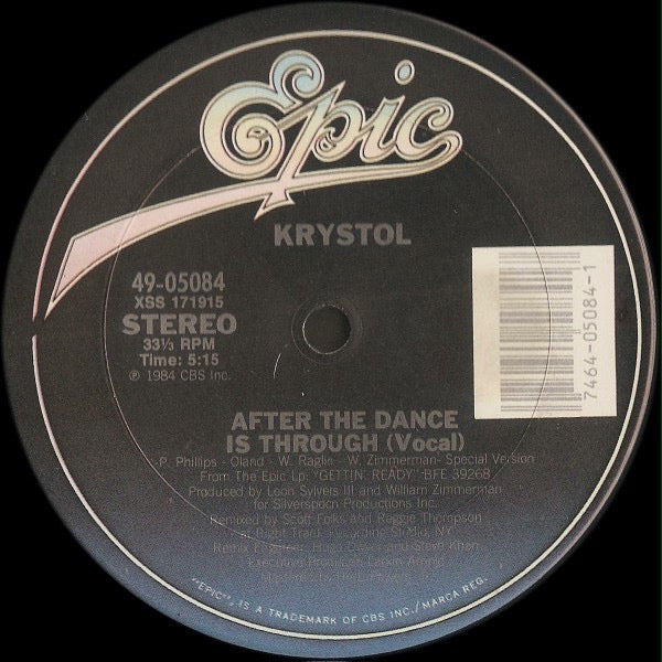 Image of Front Cover of 5114584C: 12" - KRYSTOL, After The Dance Is Through (Epic; 49-05084, US 1984, Plain Sleeve) Light Marks only.  /G+