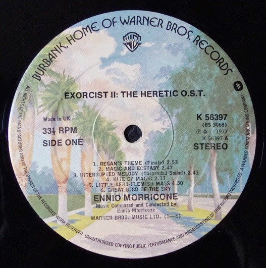 Image of Label Cover of 2024394E: LP - ENNIO MORRICONE, Exorcist II  - The Heretic - OST (WB; K56397, UK 1977)   VG+/VG+