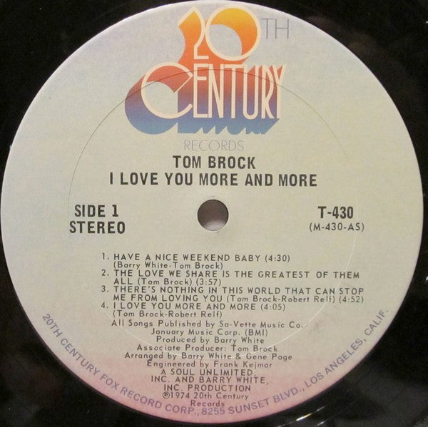 Image of Label Cover of 4324135E: LP - TOM BROCK, I Love You More And More (20th Century Records ; T-430, US 1974, Pasteback Sleeve) Strong VG  G+/VG