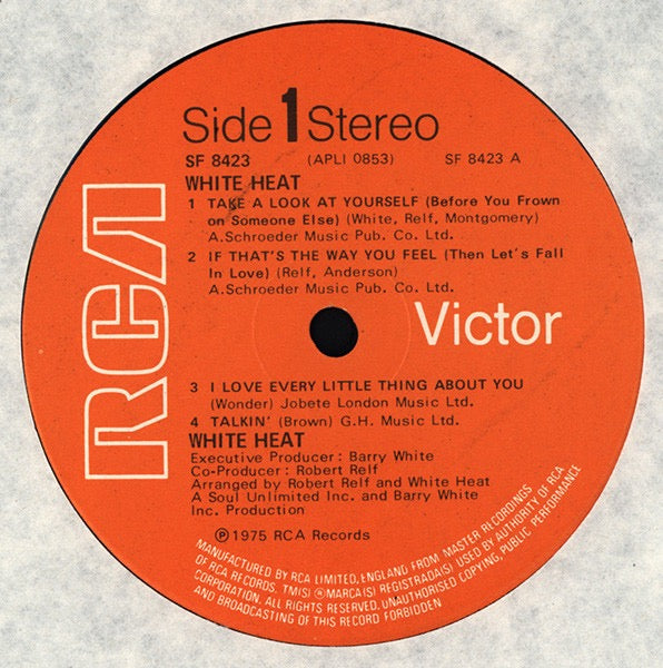 Image of Label Cover of LP - VG/G+ - WHITE HEAT, White Heat (RCA; SF 8423, UK 1975), ,  - 1516655C