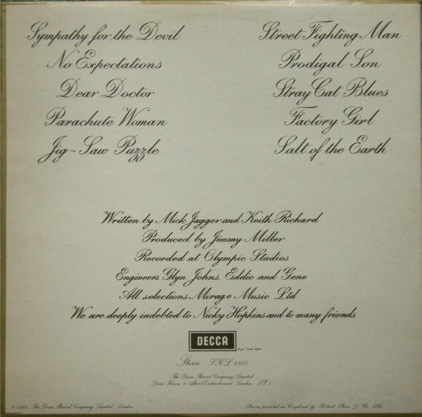 Image of Back Cover of LP - VG/VG - THE ROLLING STONES, Beggars Banquet (Small Decca Blue Boxed; SKL4955, UK 1970 Reissue, Laminated Gatefold Sleeve, Stereo, 2nd Press), ,  - 2226026E