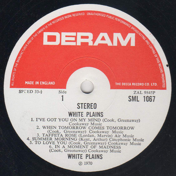 Image of Label of 3524104E: LP - WHITE PLAINS, White Plains (Deram; SML1067, UK 1970)   VG/VG