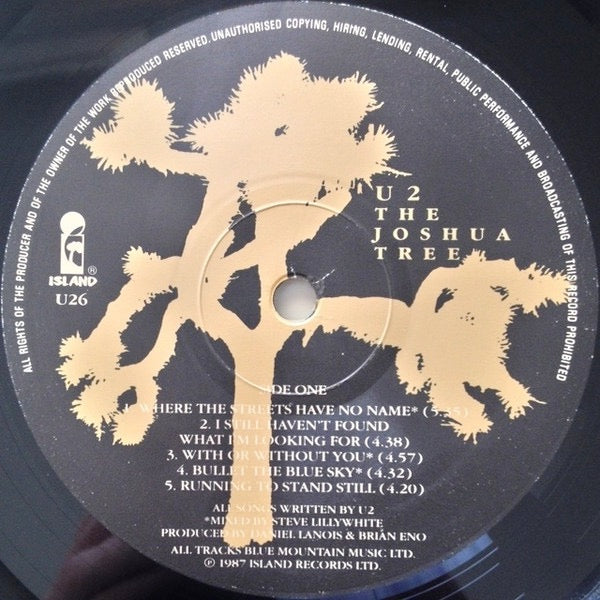 Image of Label Cover of LP - VG/G - U2, The Joshua Tree (Island Records; U26, UK 1987, Gatefold, Black Inner & Insert, EMI Pressing. Town House DMM. 8 Lines Of Thank You Text On Rear Of Sleeve), ,  - 2916103C