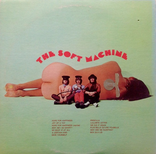 Image of Back Cover of LP - G/G+ - THE SOFT MACHINE, Soft Machine (Probe; CPLP4500, US 1968, Uncensored Gatefold Die Cut Sleeve With Circular Rotating Cog), No wheel, Entire wheel has been removed revealing plain card beaneath, Split at right side of die cut, Rest of sleeve intact, Vinyl is a bit fogged, A couple of light marks, Decent playing copy. ,  - 1316558C