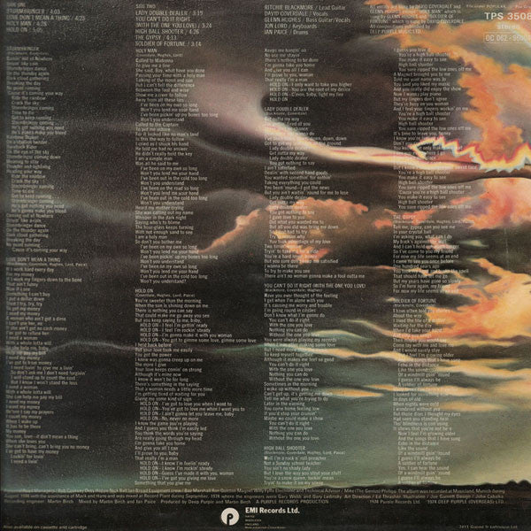 Image of Back Cover of LP - VG/G+ - DEEP PURPLE, Stormbringer (Purple; TPS3508, UK 1974, Garrod & Lofthouse Sleeve, 1st Pressing - A1U/B1U Matrix - No EMI Logo), Edge wear and creasing. Hairlines across disc.,  - 1346257S