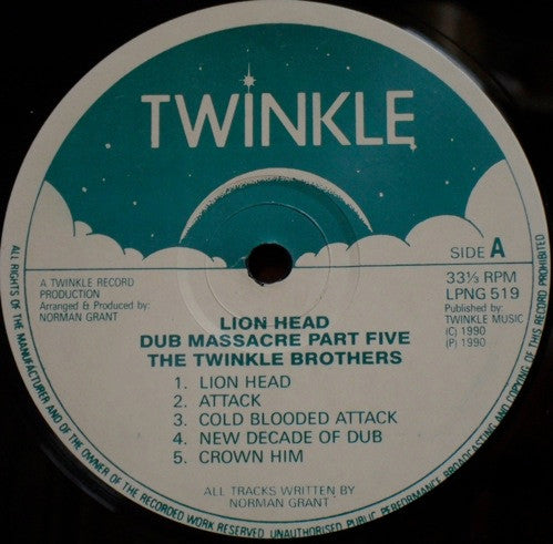 Image of Label of 3324390E: LP - TWINKLE BROTHERS, Dub Massacre Part Five - Lion Head (Twinkle Music; NG 519, UK 1990)   VG+/VG+