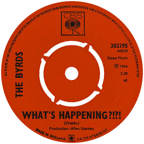 Image of Back Cover of 7" - VG/VG - THE BYRDS, Mr. Spaceman/What's Happening?!?! (CBS; 202295, UK 1966, Company Sleeve), No Centre,  - 0356172S