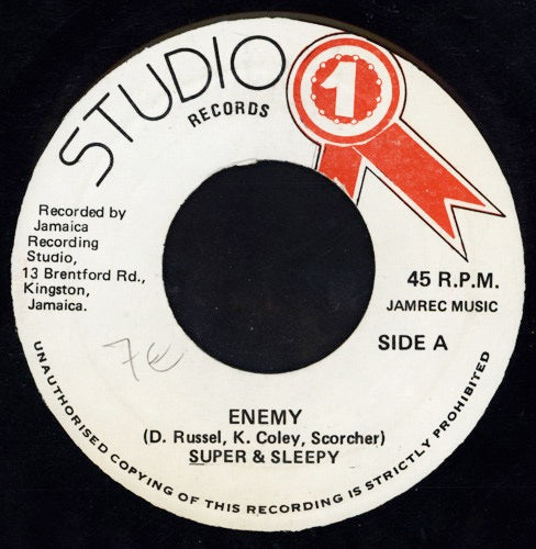 Image of Front Cover of 7" - /VG - SUPER & SLEEPY, Enemy (Studio One ; , Jamaica 1981), ,  - 4016463C