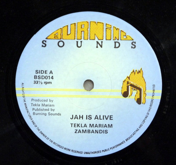 Image of Label Cover of 0416326C: 12" - TEKLA MARIAM / ZABANDIS, Jah Is Alive / Freedom Fighter (Burning Sounds; BSD014, UK 1980s, Company Sleeve) Light scuffs, plays above grade. In nice company sleeve.  VG/VG