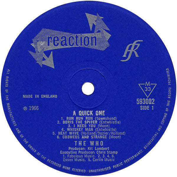 Image of Label Cover of LP - VG/F - THE WHO, A Quick One (Reaction; 593002, UK 1966, Laminated Sleeve, Mono), Surface Noise,  - 2626236E