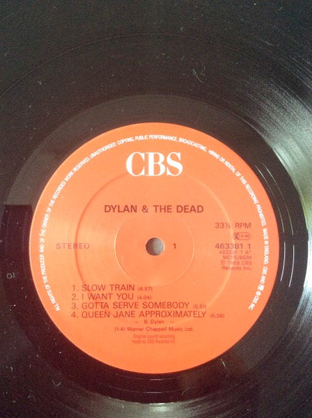Image of Label Cover of LP - VG+/VG - BOB DYLAN & THE GRATEFUL DEAD, Dylan & The Dead (CBS; 463381 1, UK 1989, Inner), Strong VG, Stickered Sleeve,  - 3926208E