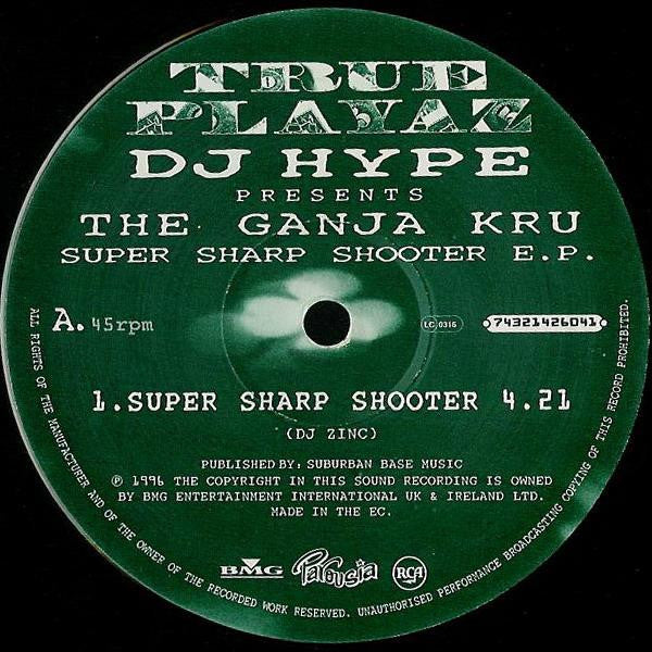 Image of Label Cover of 2x12" - G+/G+ - DJ HYPE PRESENTS THE GANJA KRU, Super Sharp Shooter E.P. (Parousia; 74321-42604-1, UK 1996, Picture Sleeve), Strong G+, light marks only.Heavy Edge Wear to sleeve. ,  - 3626235E