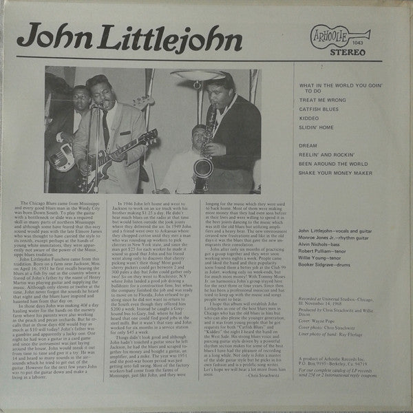 Image of Back Cover of LP - VG+/VG - JOHN LITTLEJOHN, John Littlejohn's Chicago Blues Stars (Arhoolie ; 1043, US 1969), ,  - 3926003E