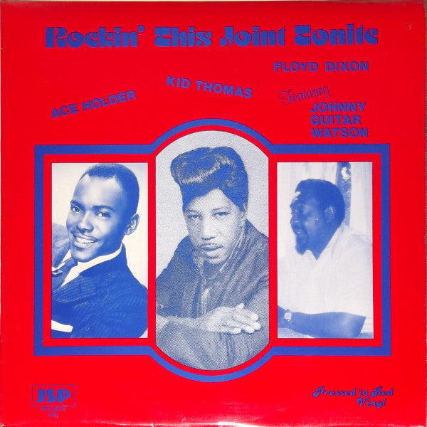 Image of Front Cover of LP - G+/G+ - VARIOUS, Rockin' This Joint Tonite (JSP Records; 1002, UK 1980, Laminated Sleeve, Red Vinyl), Sleeve worn, creased, with split at top edge. Old sticker on front, wear and staining on rear,  - 1916463C
