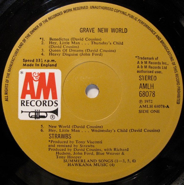 Image of Label Cover of LP - VG/VG+ - STRAWBS, Grave New World (A&M; AMLH68078, UK 1972, Triple Gatefold, Booklet), Edge wear. Nice clean disc.,  - 3946309S