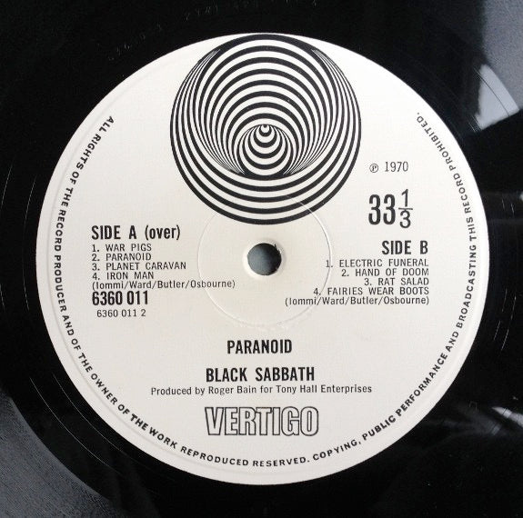 Image of Label Cover of LP - G+/G+ - BLACK SABBATH, Paranoid (Vertigo Spiral; 6360011, UK 1970, Unlaminated Gatefold, Spiral Inner, "Jim Simpson" Credit, Very First Press), Spine Wear, Plays Well,  - 4026326E
