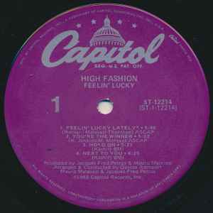 Image of Label Cover of 0225418E: LP - HIGH FASHION, Feelin' Lucky (Capitol; ST-12214, US 1982, Picture sleeve) A good few marks, but not audible. Plays VG.  VG/G+