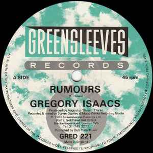 Image of Back Cover of 4644156S: 12" - GREGORY ISAACS, Rumours / More Rumours (Greensleeves Records; GRED 221, UK 1988, Company Sleeve)   VG/VG+