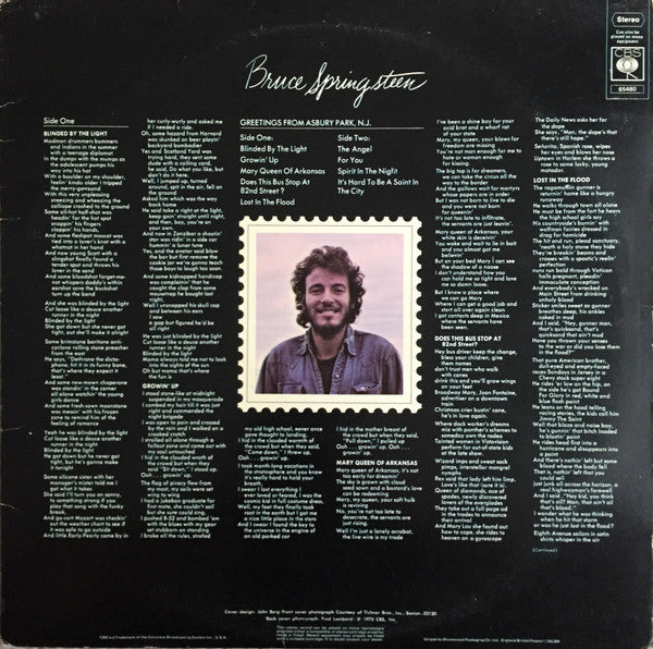 Image of Back Cover of LP - VG/VG - BRUCE SPRINGSTEEN, Greetings From Asbury Park (CBS Orange/Yellow; 65480, UK 1970s Reissue, Postcard Cover), Light marks, edge & ring wear,  - 3546012S