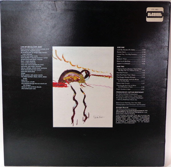 Image of Back Cover of LP - VG/EX - CAPTAIN BEEFHEART, Lick My Decals Off Baby (Straight; STS 1063, UK 1970, 1st Press), Lovely Vinyl, Slight Ring Wear, Small Patch Of Damage To Finish At Bottom Of Front Sleeve,  - 2826212E