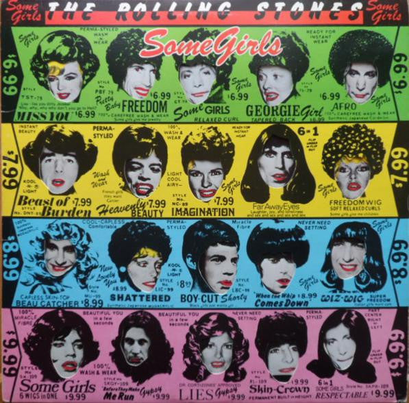 Image of Front Cover of LP - VG/VG - THE ROLLING STONES, Some Girls (Rolling Stones; CUN39108, UK 1978, Die Cut Sleeve (Strong Colours), Colour Inner With Lipstick(Withdrawn), 1st version, Strong Colours (GYBP), Faces with Bright Lipstick Inner), Hairlines, groove wear and light scuffs. Large seam split to inner. Edge wear, tear to bottom right corner, ring wear.,  - 4146165S