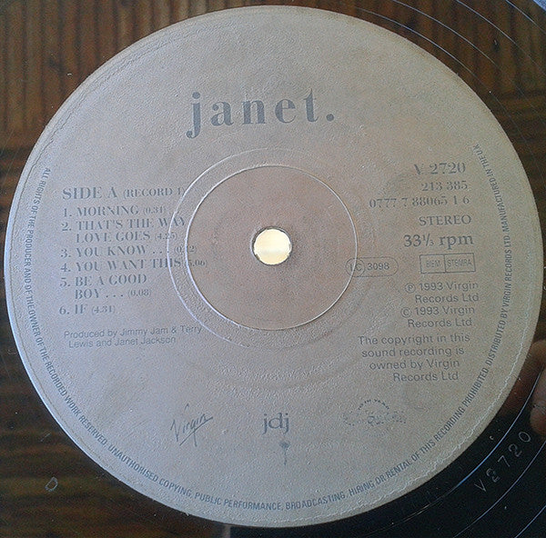 Image of Label Cover of 2xLP - G+/G+ - JANET JACKSON, Janet (Virgin; V 2720, UK 1993, Gatefold), Heavy edge/seam wear. Discs have quite a few light marks but nothing serious.,  - 3316280C