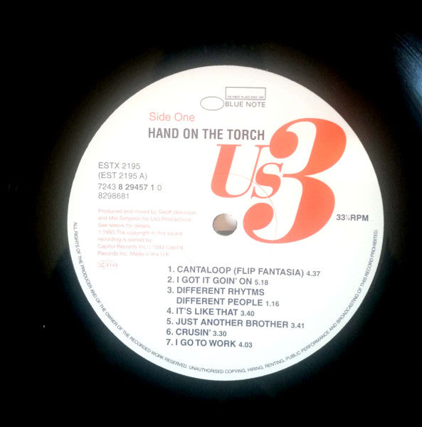 Image of Label of 3624422E: 2xLP - US3, Hand On The Torch (Blue Note  ; 7243 8 29457 1 0, UK 1994, 2 Inners, Includes 8 track "The Jazz Mixes" disc.) Strong G+ (Disc 1 Good, Disc 2 VG)  VG+/G+