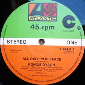 Image of Front Cover of 12" - /EX - RONNIE DYSON, All Over Your Face (Atlantic; B9841(T), UK 1983, Plain Sleeve), ,  - 4246165S