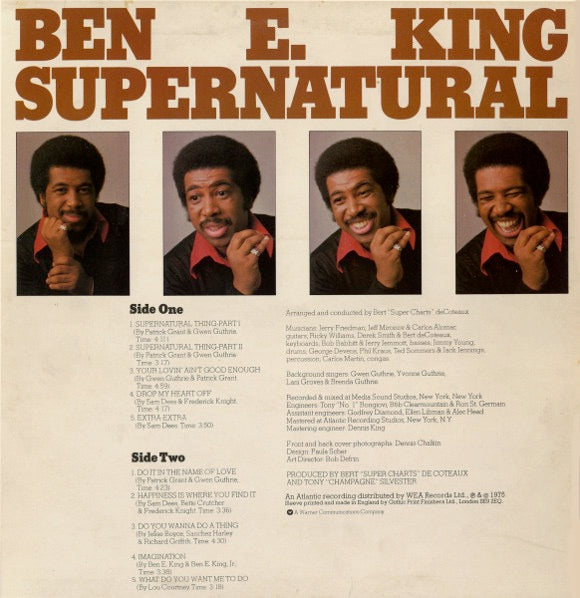 Image of Back Cover of 4314284C: LP - BEN E KING, Supernatural (Atlantic; K50118, UK 1975) Strong VG+ throughout - very nice copy!  VG+/VG+