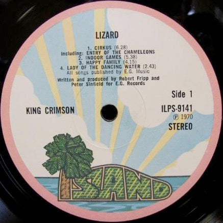 Image of Label Cover of LP - VG/VG+ - KING CRIMSON, Lizard (Island Pink Rim; ILPS9141, UK 1970, Laminated Gatefold Sleeve, First Press. Matrix ILPS9141 A2U / B2U,   1970 on center right of both labels.), ,  - 2626250E