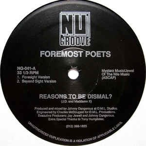 Image of Front Cover of 12" - /VG+ - FOREMOST POETS, Reasons To Be Dismal? (Nu Groove; NG-041, US 1990), ,  - 2846045S