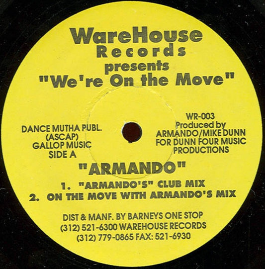 Image of Front Cover of 12" - /VG+ - ARMANDO, We're On The Move (Warehouse; WR-003, US 1989, Plain Sleeve), pen on label,  - 3146127S